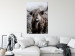 Canvas Art Print Highland Cow in Sepia - wild animal with long hair on a light background 134700 additionalThumb 3