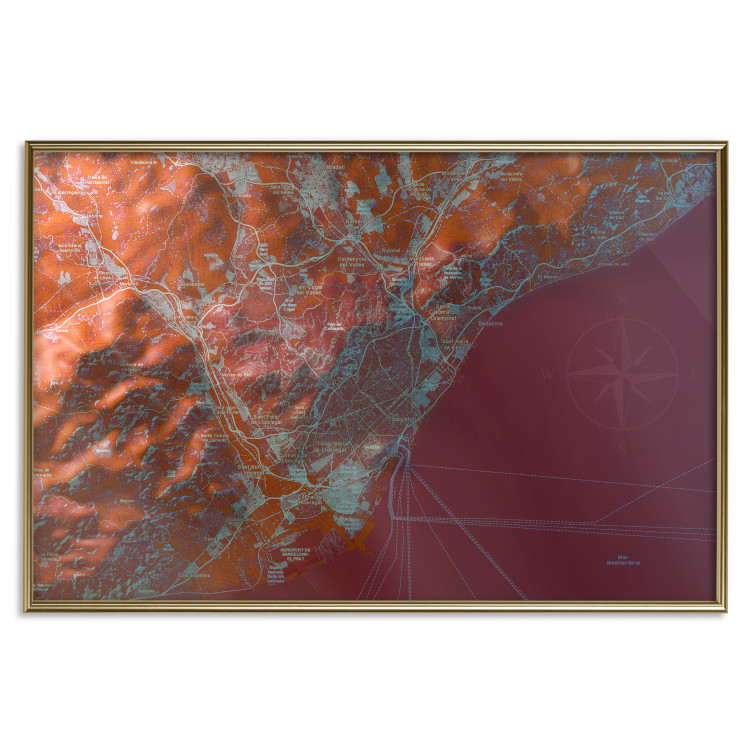 Poster Barcelona Vicinity - abstract and red composition of Barcelona map 135700 additionalImage 17