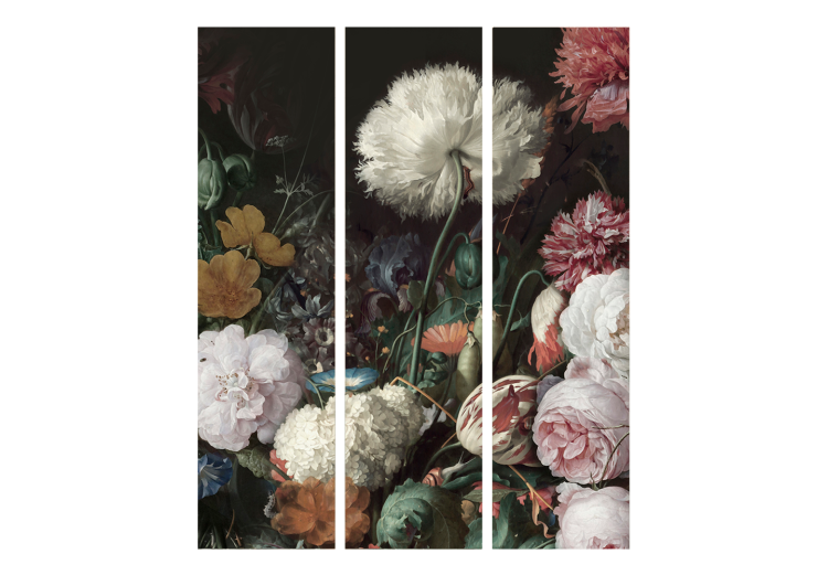 Room Separator Eternal Flowers (3-piece) - colorful blooming plants on a black background 136100 additionalImage 3