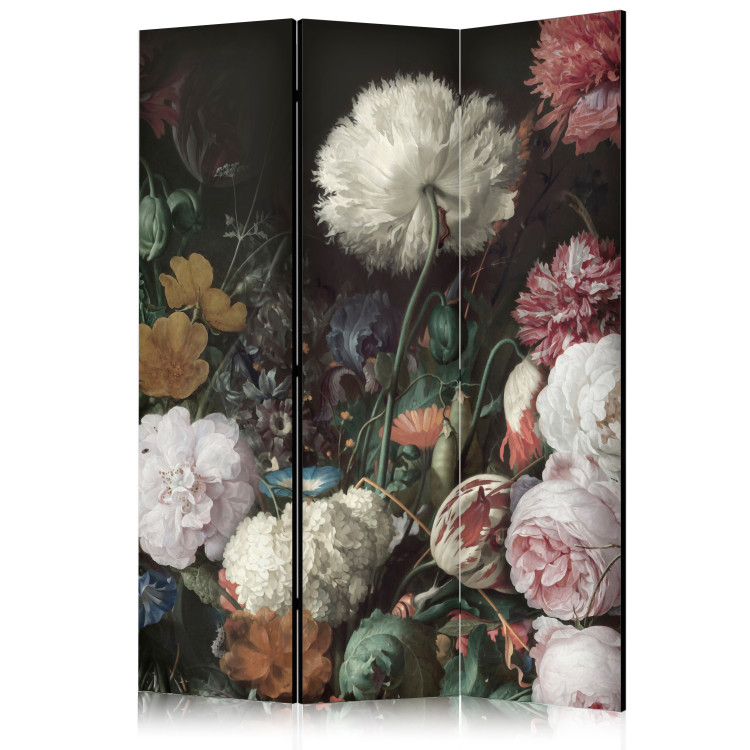 Room Separator Eternal Flowers (3-piece) - colorful blooming plants on a black background 136100