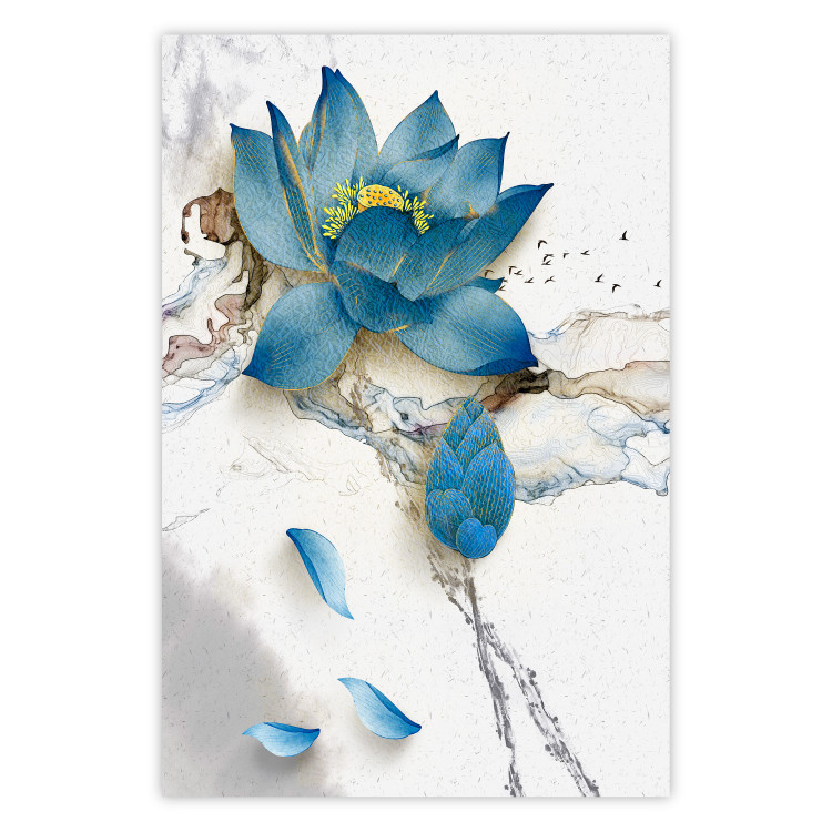 Wall Poster Wildflower - winter composition of a blue flower on a light background 137700