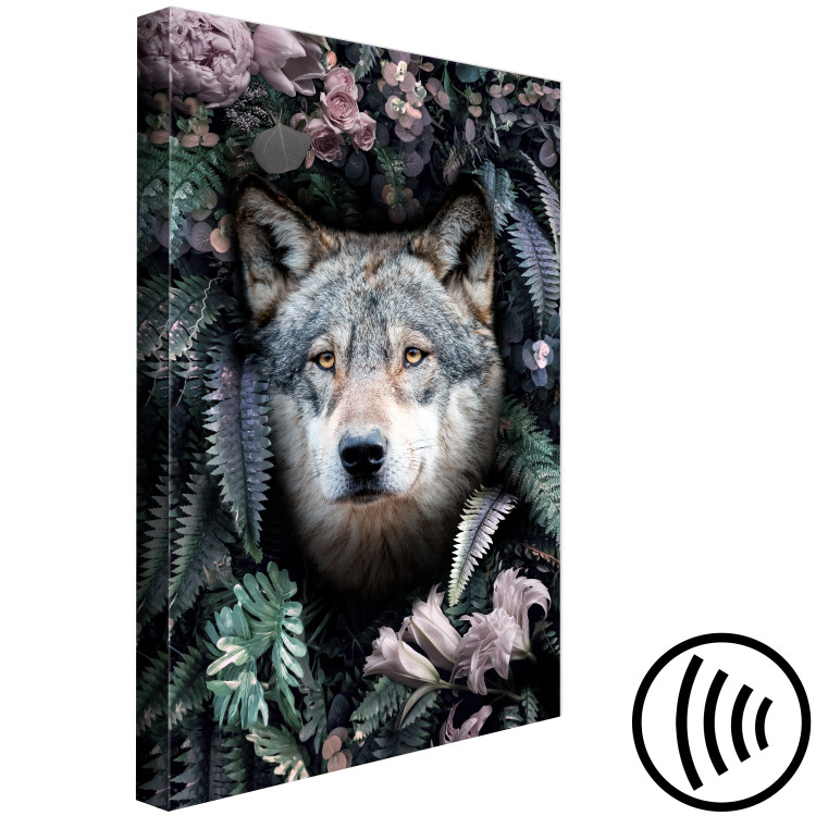 Canvas Print Wolf in Flowers (1-piece) Vertical - nocturnal animal amidst leaves 138600 additionalImage 6