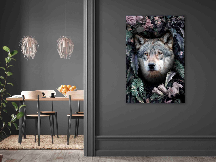 Canvas Print Wolf in Flowers (1-piece) Vertical - nocturnal animal amidst leaves 138600 additionalImage 3
