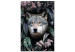 Canvas Print Wolf in Flowers (1-piece) Vertical - nocturnal animal amidst leaves 138600