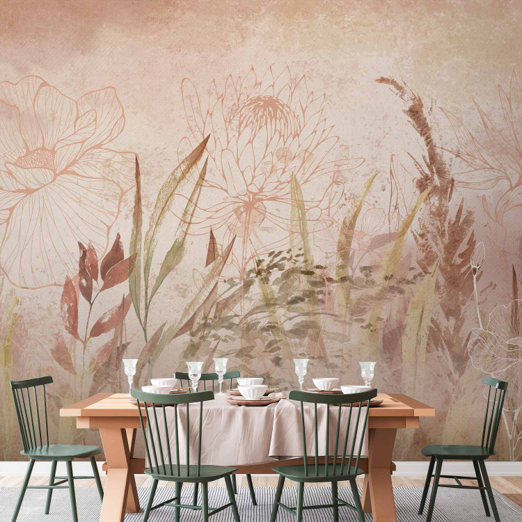 Photo Wallpaper Boho style garden - airy flowers plants and grasses in beige lineart 144700 additionalImage 4