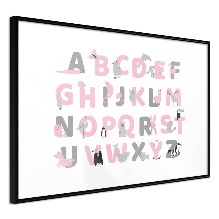 Wall Poster English Alphabet for Children - Gray and Pink Letters with Animals 146500 additionalImage 7