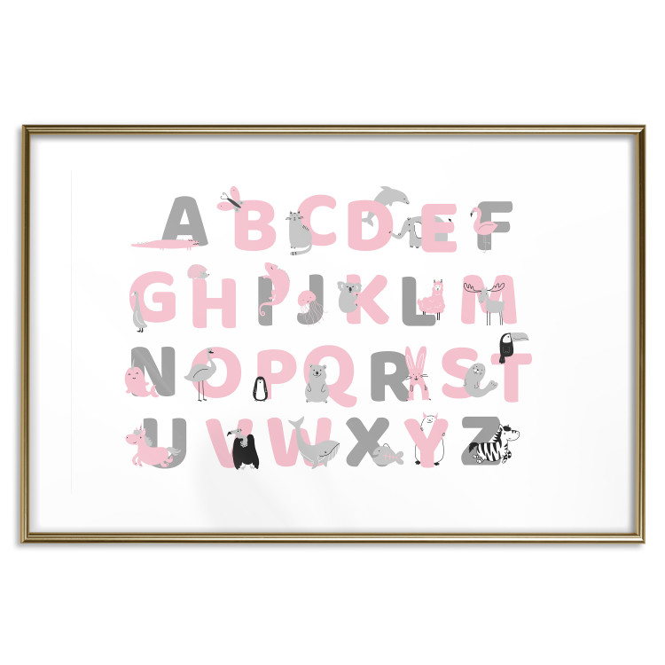 Wall Poster English Alphabet for Children - Gray and Pink Letters with Animals 146500 additionalImage 17