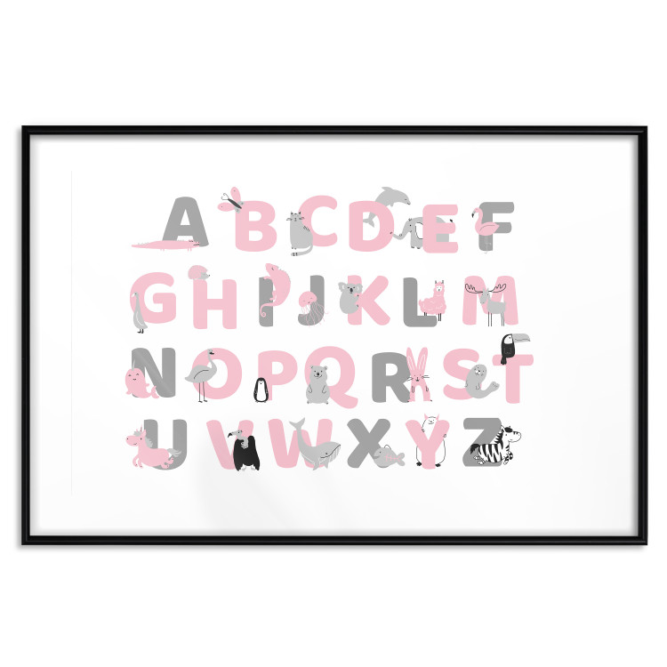 Wall Poster English Alphabet for Children - Gray and Pink Letters with Animals 146500 additionalImage 19