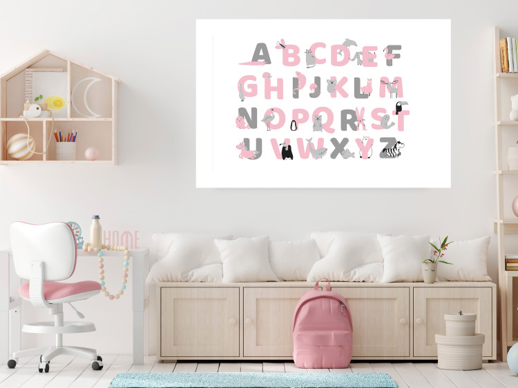 Wall Poster English Alphabet for Children - Gray and Pink Letters with Animals 146500 additionalImage 10