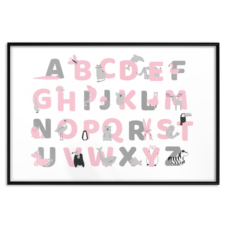 Wall Poster English Alphabet for Children - Gray and Pink Letters with Animals 146500 additionalImage 20