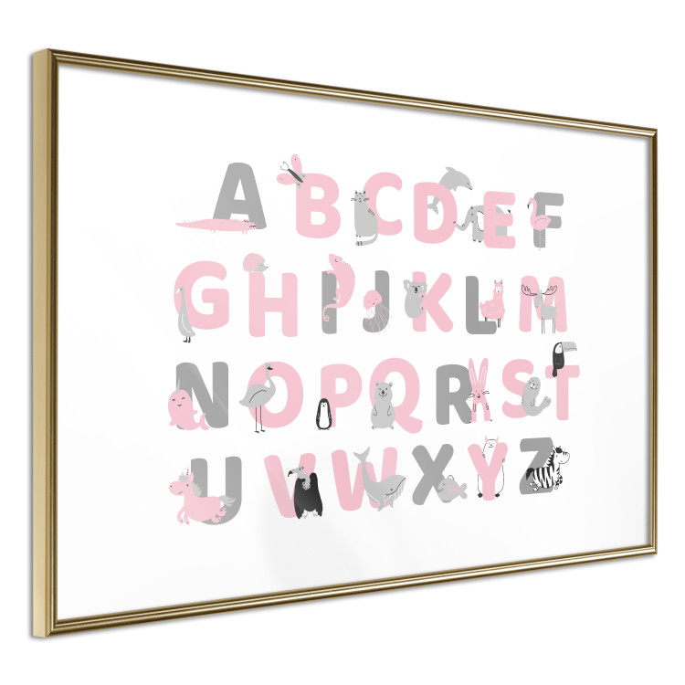 Wall Poster English Alphabet for Children - Gray and Pink Letters with Animals 146500 additionalImage 8