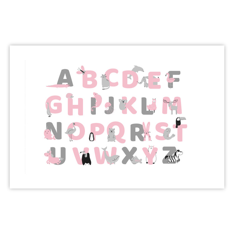 Wall Poster English Alphabet for Children - Gray and Pink Letters with Animals 146500 additionalImage 18