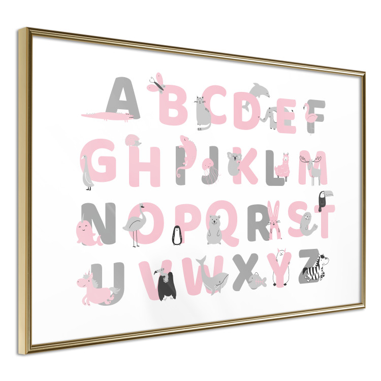 Wall Poster English Alphabet for Children - Gray and Pink Letters with Animals 146500 additionalImage 5