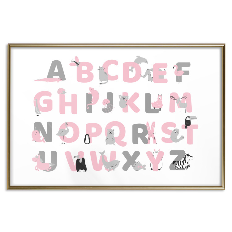Wall Poster English Alphabet for Children - Gray and Pink Letters with Animals 146500 additionalImage 16