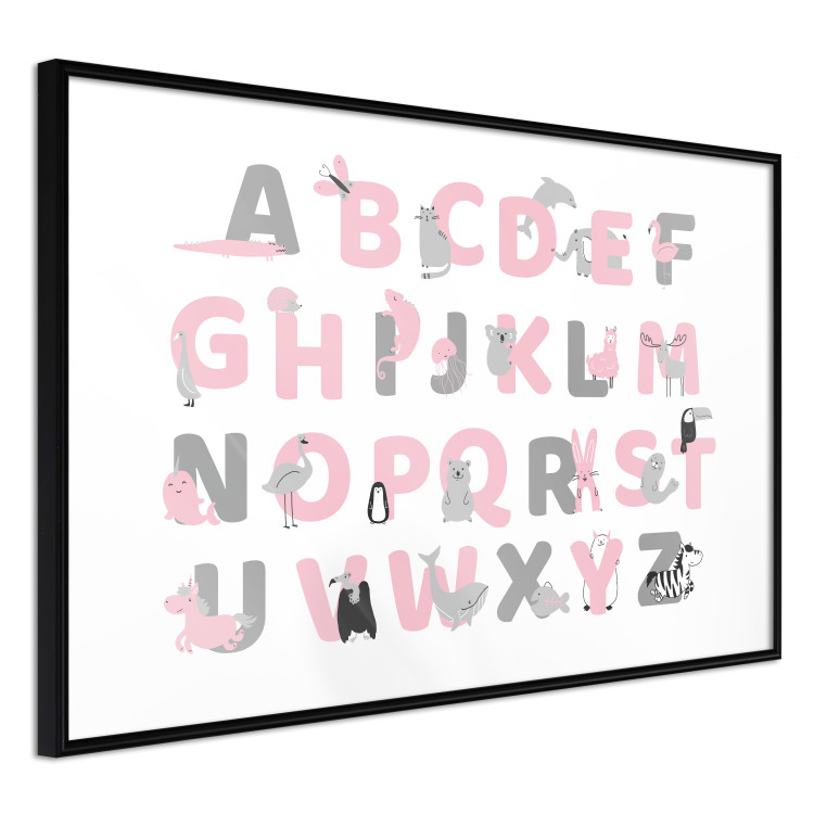 Wall Poster English Alphabet for Children - Gray and Pink Letters with Animals 146500 additionalImage 4