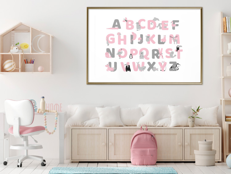 Wall Poster English Alphabet for Children - Gray and Pink Letters with Animals 146500 additionalImage 15