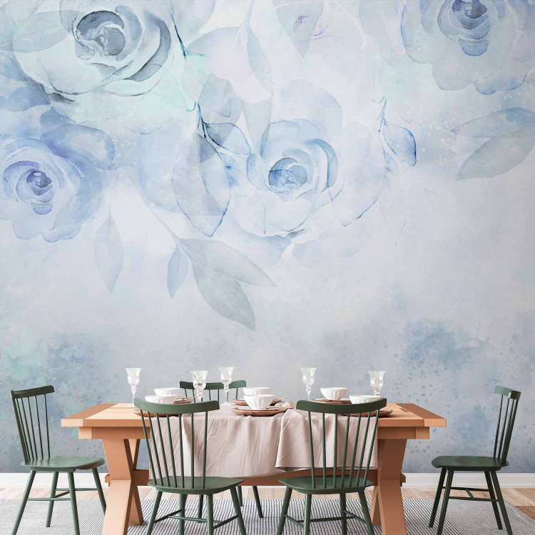 Wall Mural Moody Roses - Blue Abstract Flowers in a Romantic Style 146600 additionalImage 4