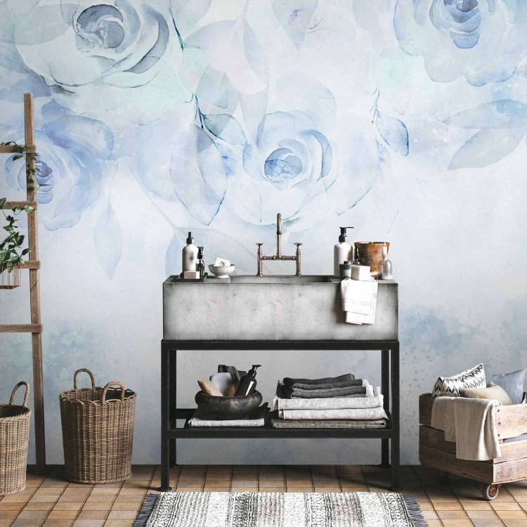 Wall Mural Moody Roses - Blue Abstract Flowers in a Romantic Style 146600 additionalImage 8