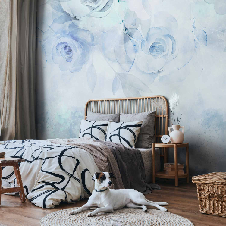 Wall Mural Moody Roses - Blue Abstract Flowers in a Romantic Style 146600 additionalImage 2