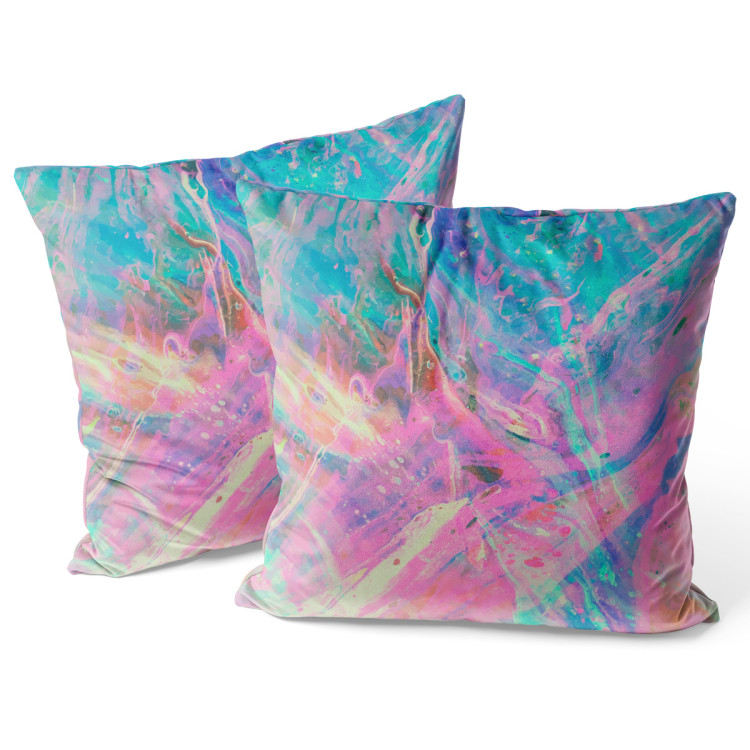 Decorative Velor Pillow Liquid cosmos - an abstract graphics in holographic style 147100 additionalImage 3