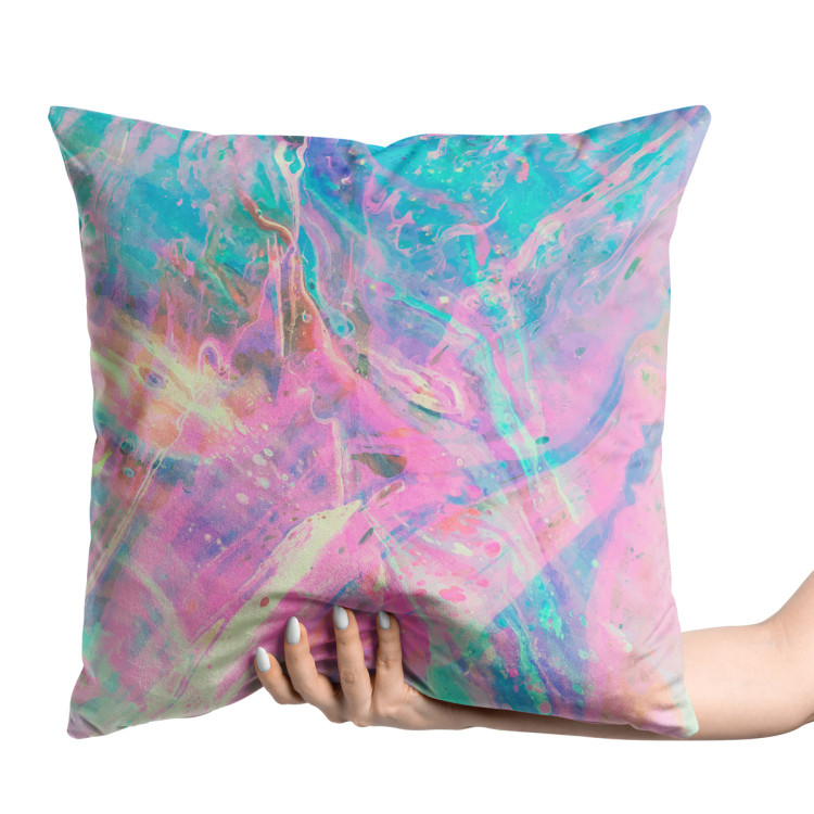 Decorative Velor Pillow Liquid cosmos - an abstract graphics in holographic style 147100 additionalImage 2