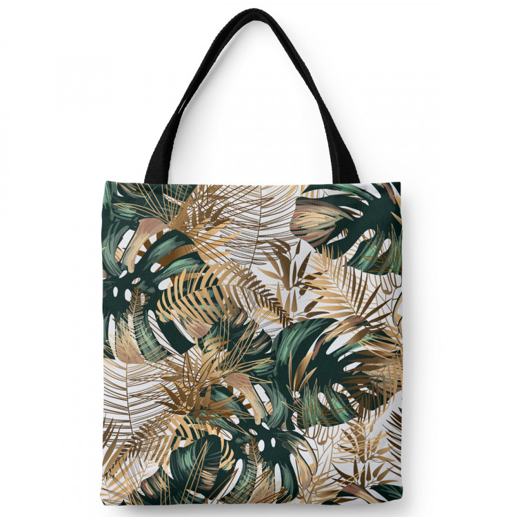 Shopping Bag Contrasting leaves - plant motif in shades of green and gold 147700