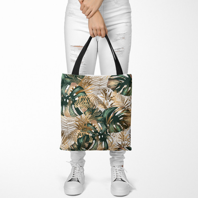 Shopping Bag Contrasting leaves - plant motif in shades of green and gold 147700 additionalImage 2