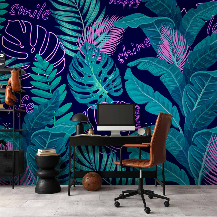 Wall Mural Neon Jungle - Leaves and Inscriptions in Bright and Vivid Colors 148800 additionalImage 4
