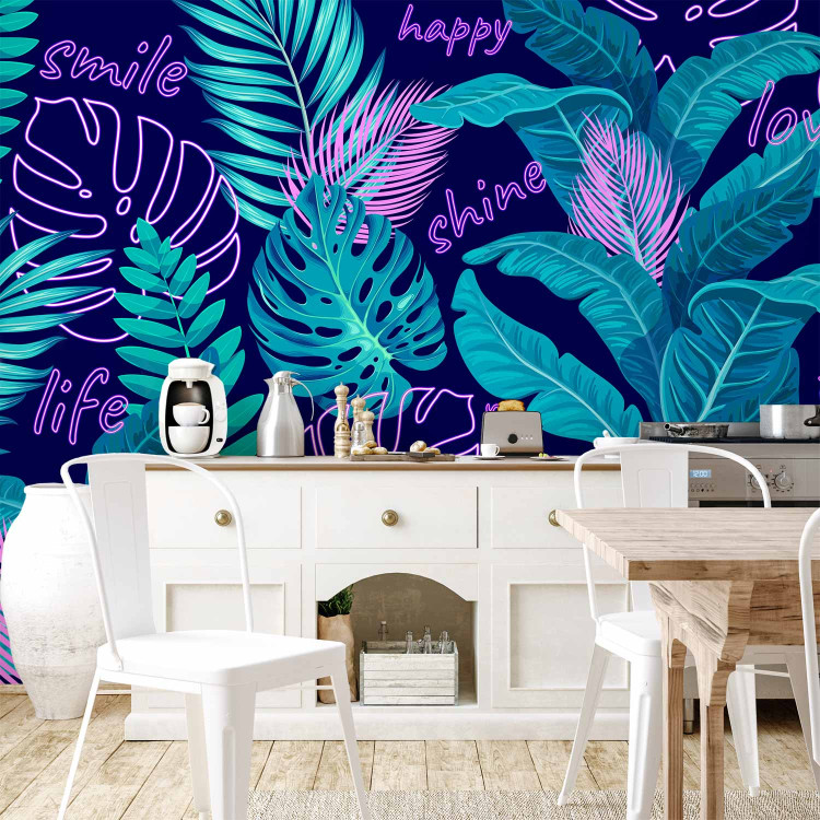Wall Mural Neon Jungle - Leaves and Inscriptions in Bright and Vivid Colors 148800 additionalImage 6