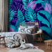 Wall Mural Neon Jungle - Leaves and Inscriptions in Bright and Vivid Colors 148800 additionalThumb 2