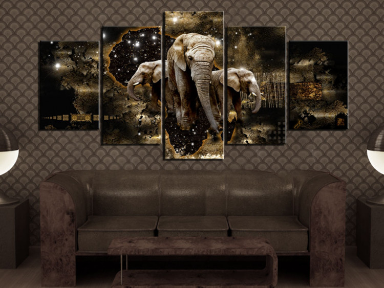 Canvas Print Brown Elephants (5 Parts) Wide 50000 additionalImage 3