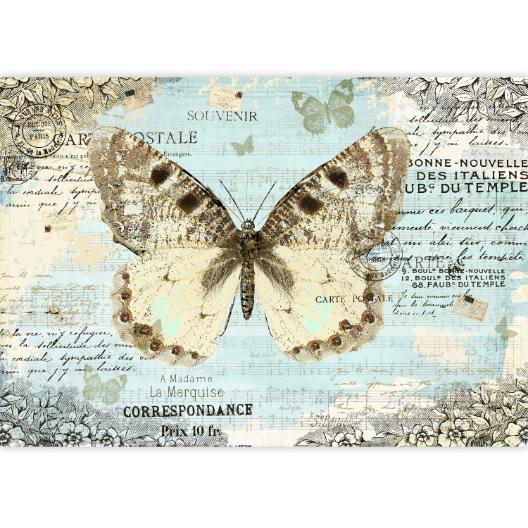 Photo Wallpaper Postcard with a Butterfly - Butterfly on a blue background with retro captions and notes 61300 additionalImage 3