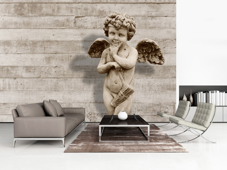 Photo Wallpaper Cherub - sculpture of a cute angel on a retro concrete background 64500