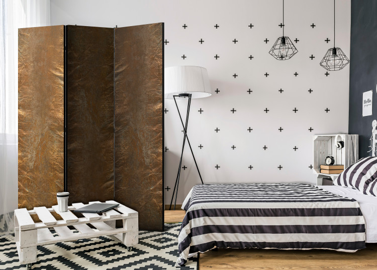 Room Divider Copper Elegance - artistic and bronze delicately wrinkled fabric 95400 additionalImage 2
