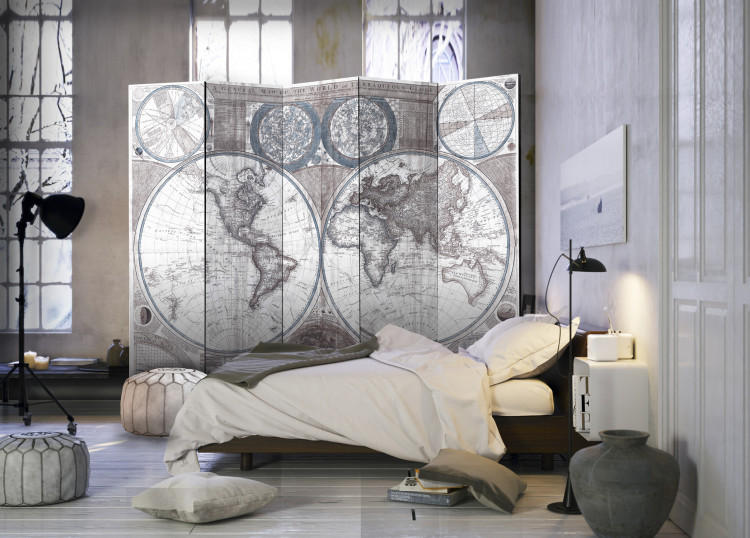 Room Divider Terraqueous Globe - retro world map with French captions 95500 additionalImage 2