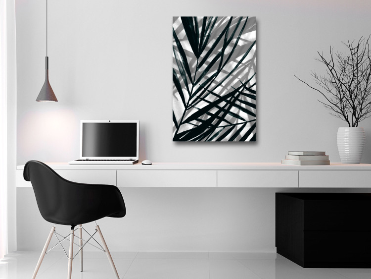 Canvas Print Leafy shadows - gray plant elements with black shadows 119010 additionalImage 3