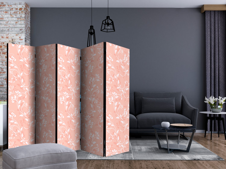 Room Divider Screen Coral Arabesque II - white flower ornaments on an orange background 123010 additionalImage 4