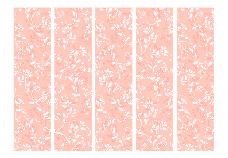 Room Divider Screen Coral Arabesque II - white flower ornaments on an orange background 123010 additionalImage 3