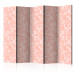 Room Divider Screen Coral Arabesque II - white flower ornaments on an orange background 123010
