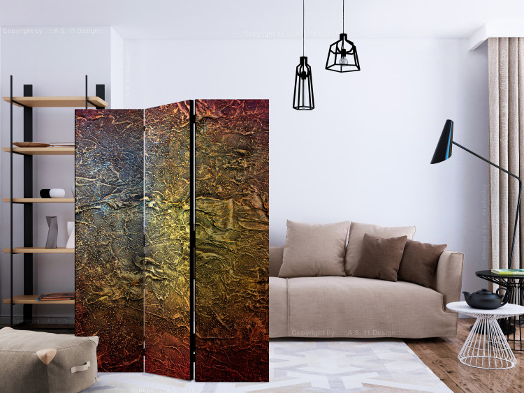 Room Divider Screen Red Gold (3-piece) - abstraction with irregular texture 124110 additionalImage 4