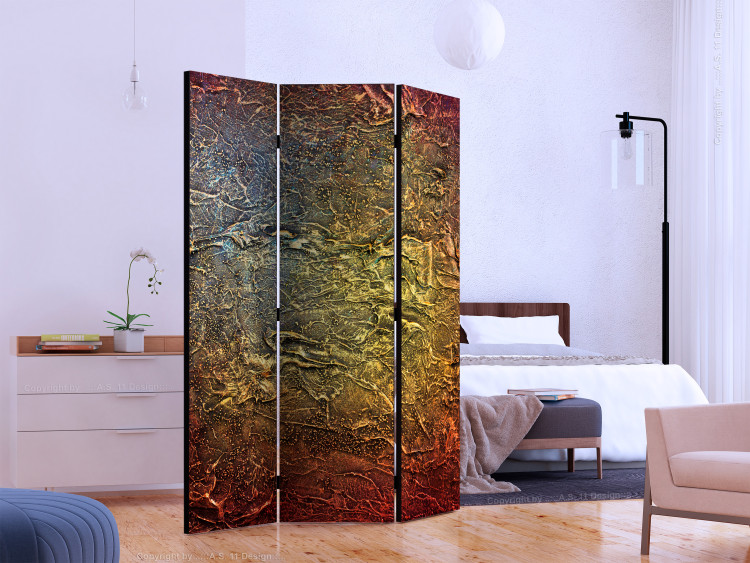 Room Divider Screen Red Gold (3-piece) - abstraction with irregular texture 124110 additionalImage 2
