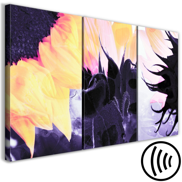 Canvas Art Print Triptych with sunflowers - fragments of flowers on purple background 124410 additionalImage 6