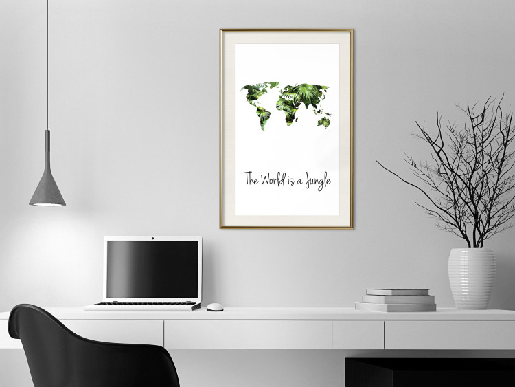 Poster The World is a Jungle - text under a tropical world map on a white background 125410 additionalImage 21