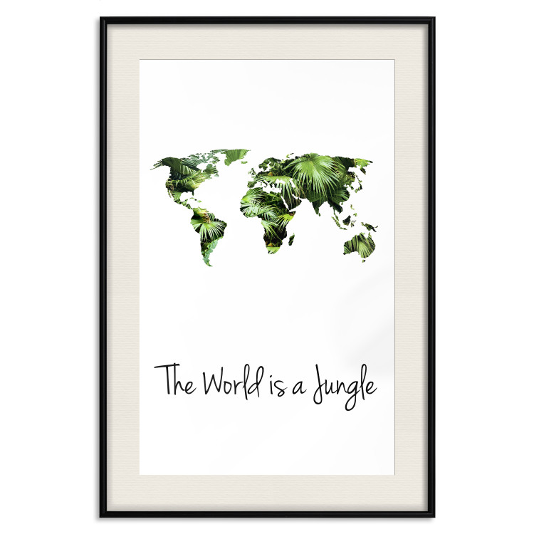 Poster The World is a Jungle - text under a tropical world map on a white background 125410 additionalImage 18