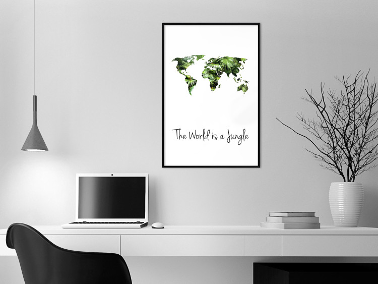 Poster The World is a Jungle - text under a tropical world map on a white background 125410 additionalImage 5