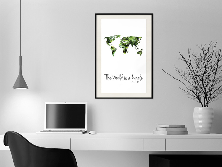 Poster The World is a Jungle - text under a tropical world map on a white background 125410 additionalImage 22