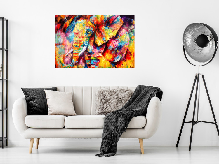Canvas Art Print Hot Africa (1-part) wide - large colorful elephant in abstraction 127310 additionalImage 3