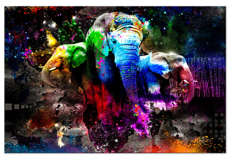 Canvas Art Print Colorful Elephants (1 Part) Wide 128410