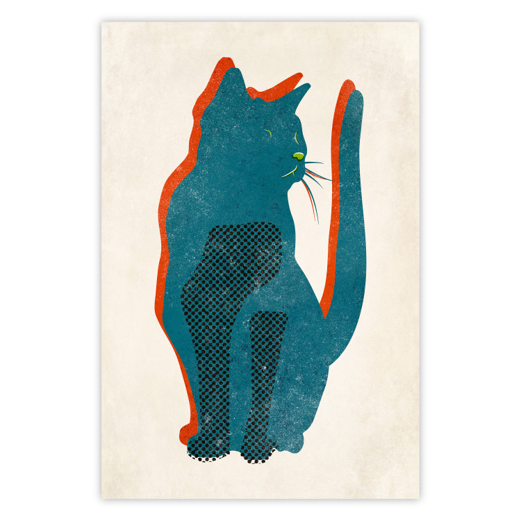 Wall Poster Feline Moods - abstract two-color cat on light beige background 129610
