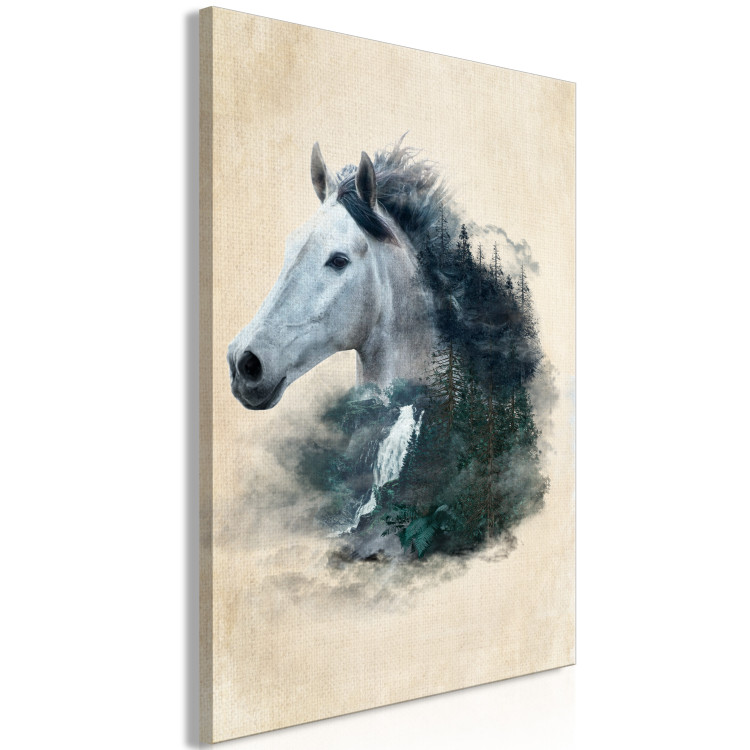 Canvas Messenger of Freedom (1-piece) Vertical - horse against a drawn forest background 130410 additionalImage 2